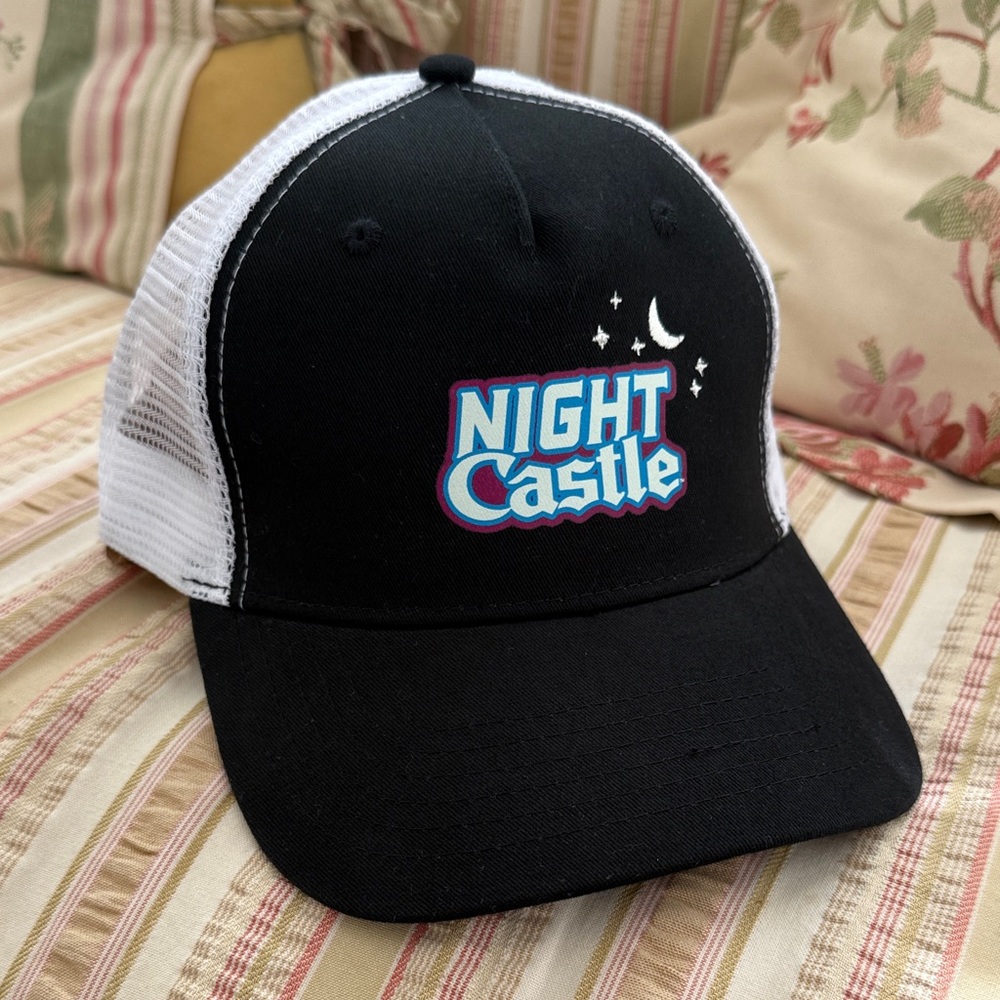 NEW ~ Black & White White Castle Hamburgers Night Castle Adjustable Trucker Hat